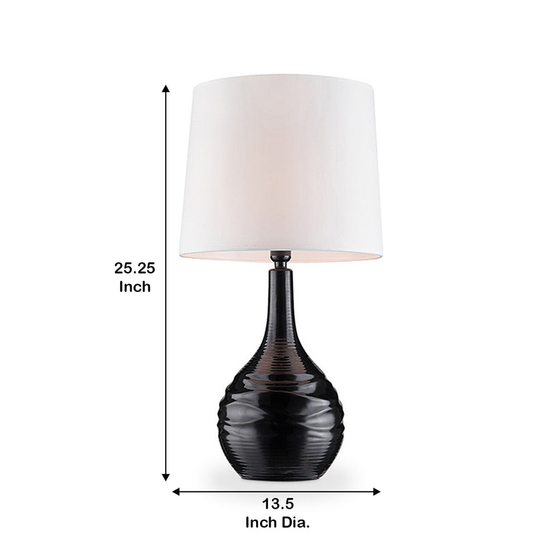Table Lamp with Ribbed Ceramic Body Black and white-zoom-