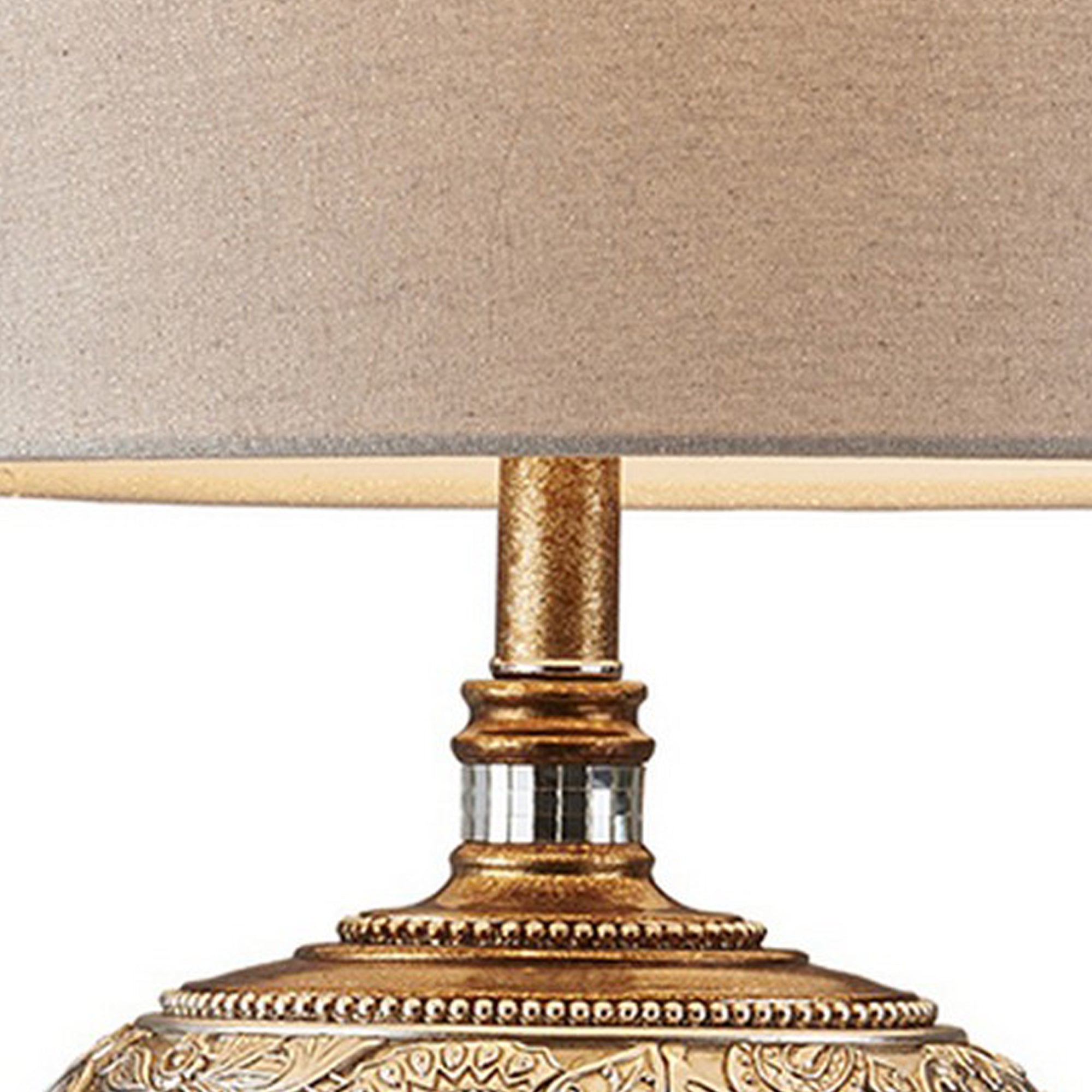 Table Lamp Polyresin Floral Body Fabric Shade Silver Gold-zoom-3