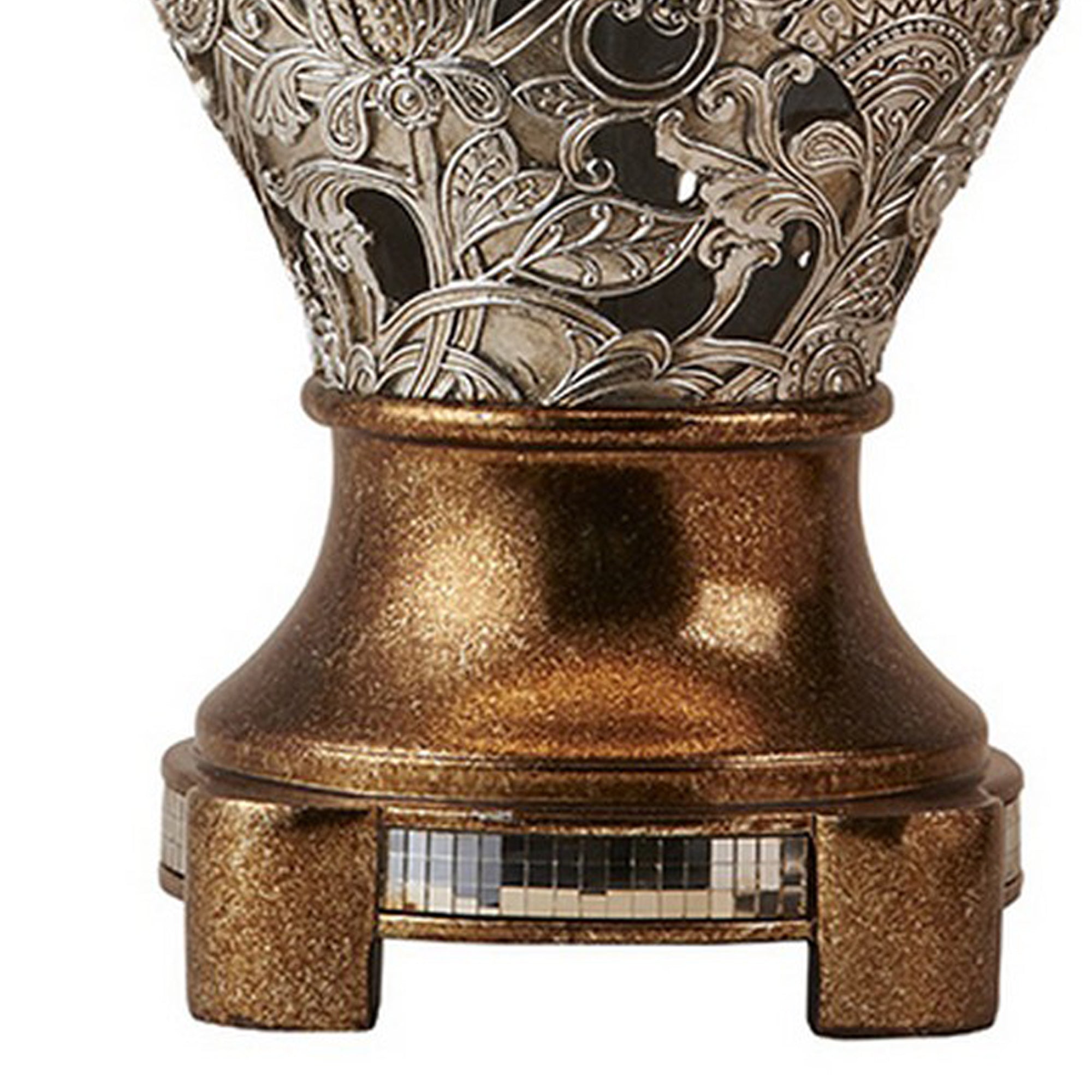 Table Lamp Polyresin Floral Body Fabric Shade Silver Gold-zoom-4