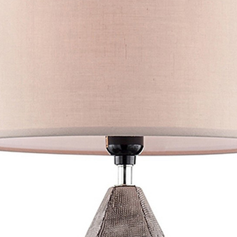 Table Lamp with Faceted Ceramic Body Gray and Beige-zoom-