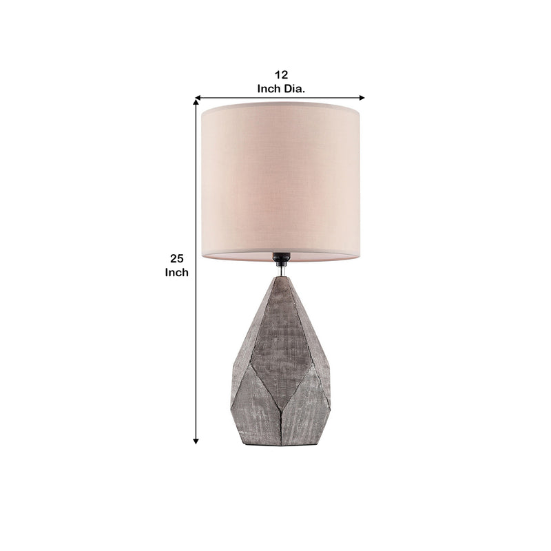 Table Lamp with Faceted Ceramic Body Gray and Beige-zoom-