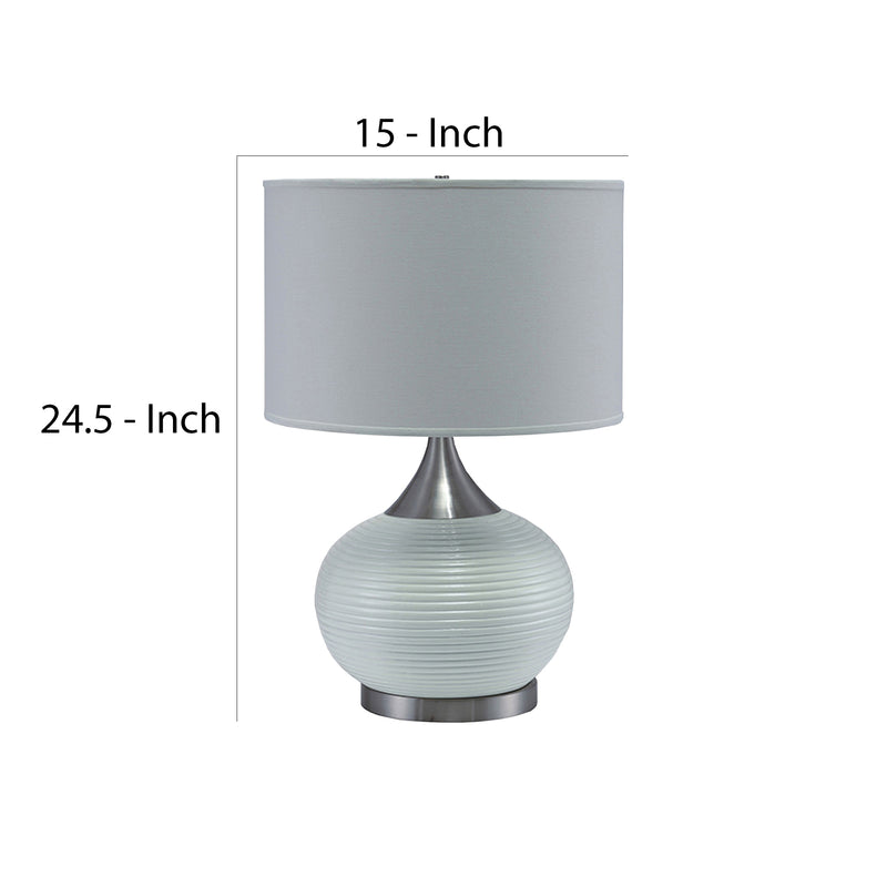 Table Lamp with Pot Bellied Ceramic Body Gray and White-zoom-