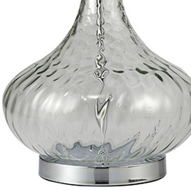 Table Lamp with Pot Bellied Glass Body Clear and White-zoom-