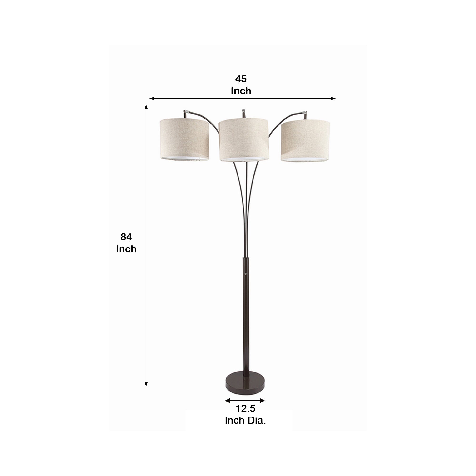 Floor Lamp With 3 Arched Arms And Fabric Shades Bronze-zoom-5