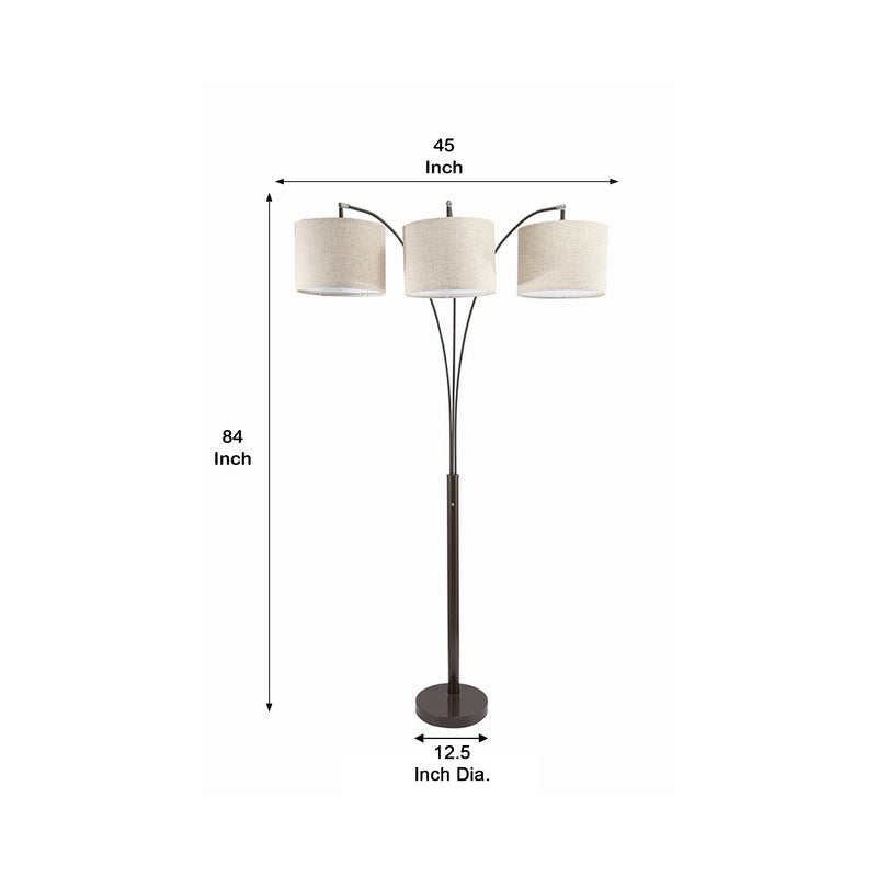 Floor Lamp With 3 Arched Arms And Fabric Shades Bronze-zoom-