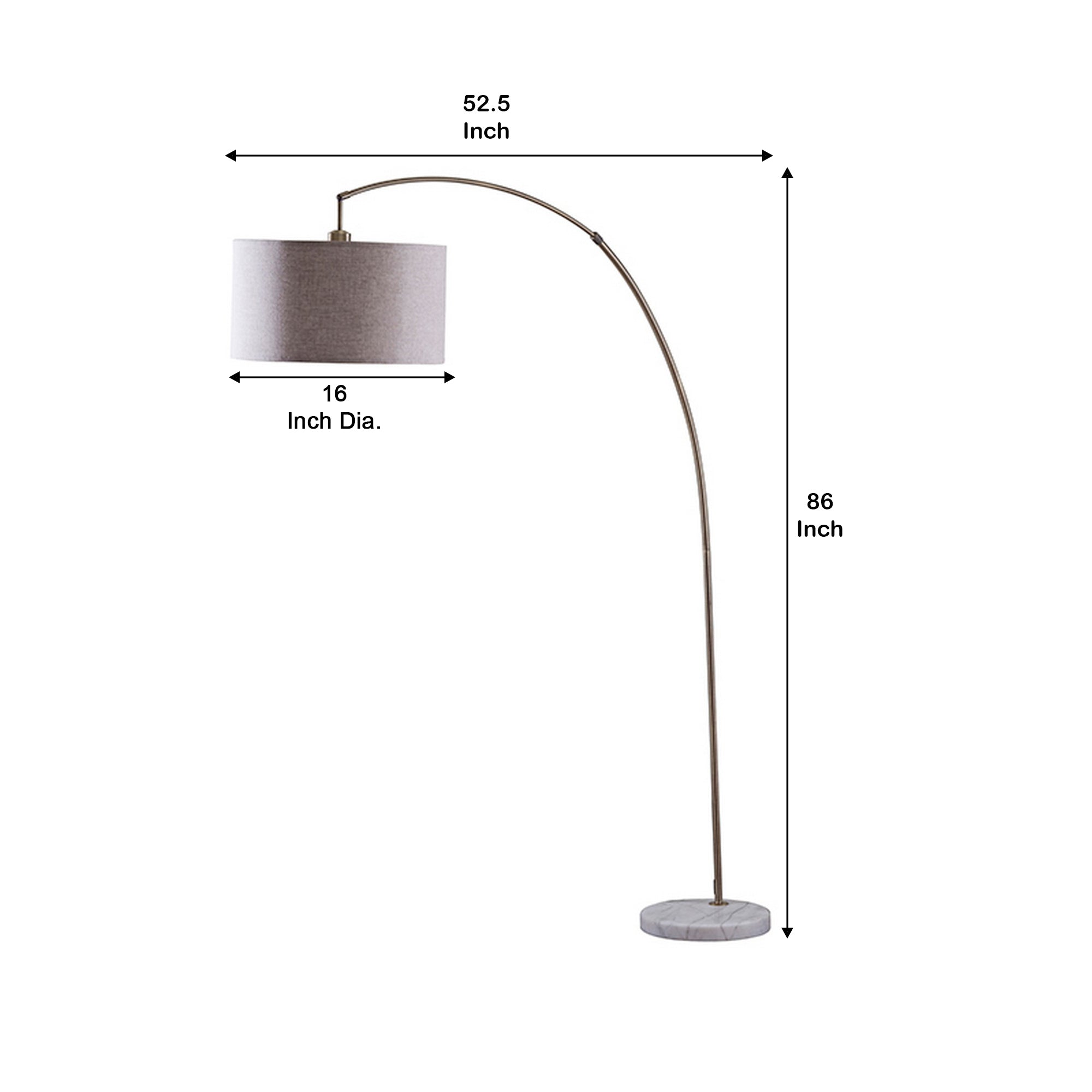 Floor Lamp With Curved Metal Frame And Drum Shade Antique Gold-zoom-5
