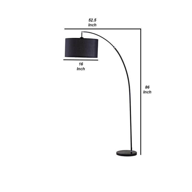 Floor Lamp With Curved Metal Frame And Drum Shade Black-zoom-