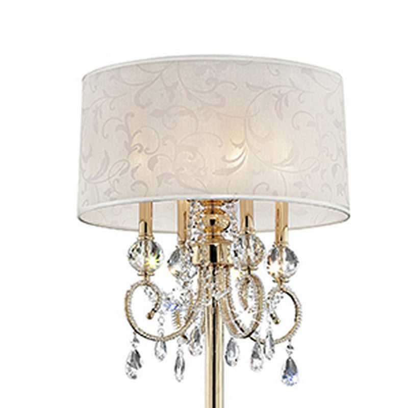 Floor Lamp With Crystal Accent And Baroque Printed Shade Gold-zoom-