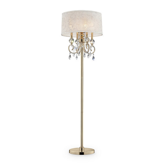 Floor Lamp With Crystal Accent And Baroque Printed Shade Gold