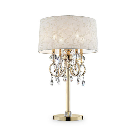 Table Lamp with Crystal Accent and Baroque Printed Shade Gold