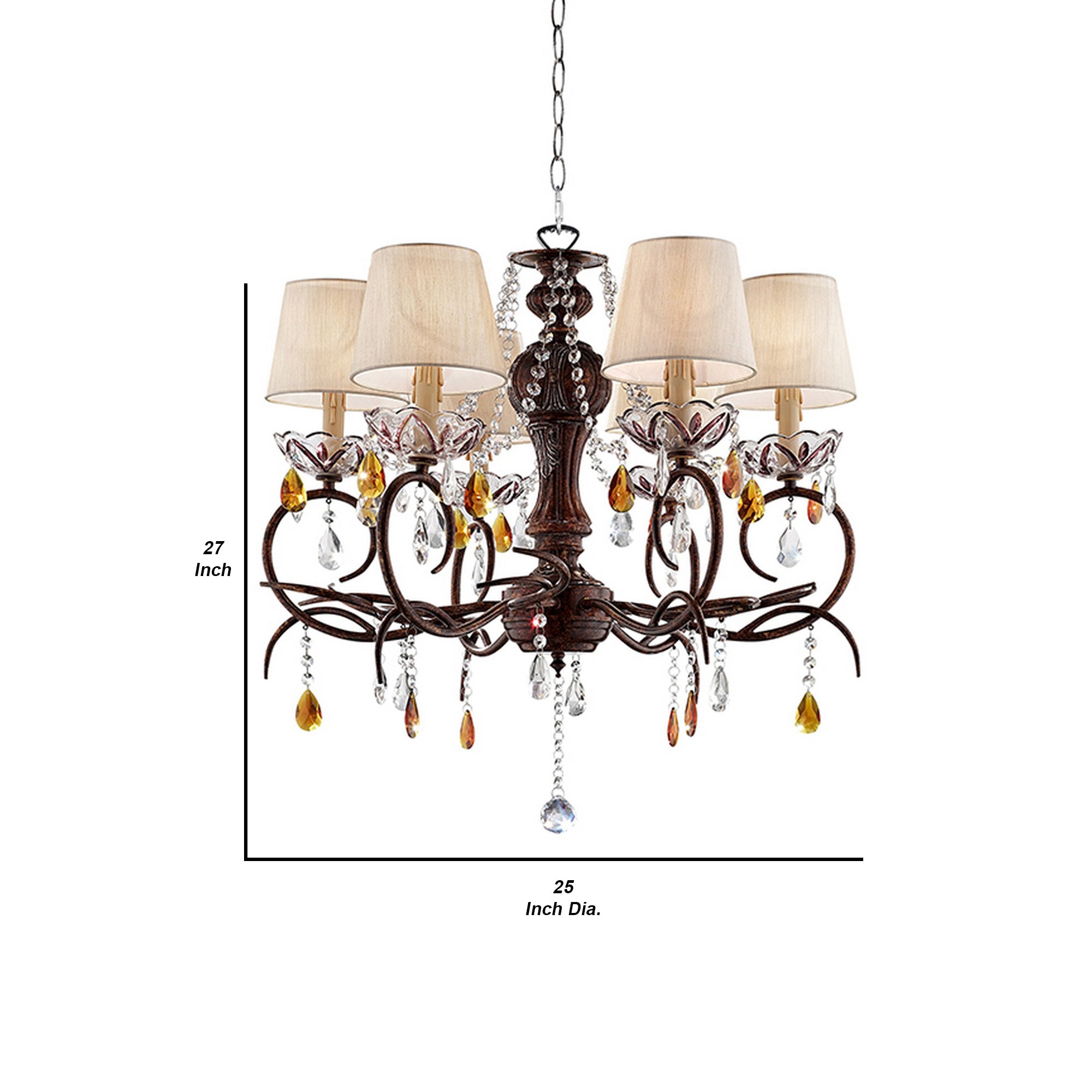 Ceiling Lamp with Scrolled Frame and 6 Bell Shade Bronze-zoom-5