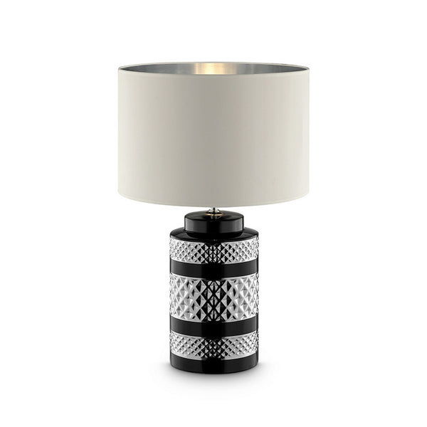 Table Lamp with Inlaid Chevron Pattern Base Silver and Black