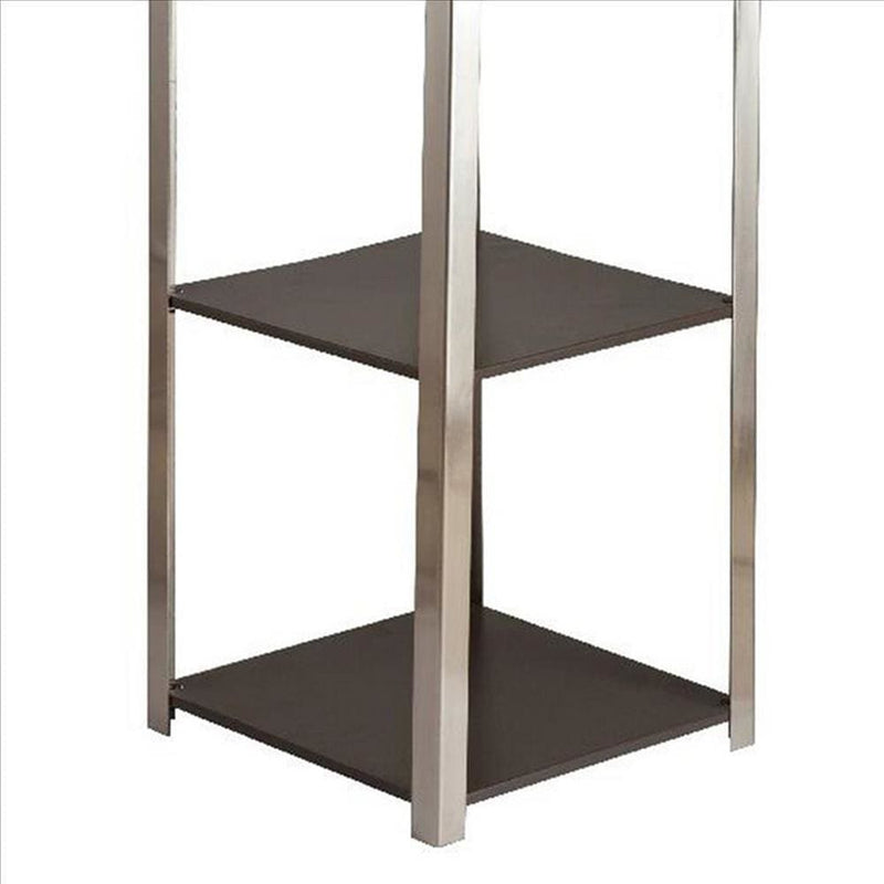 2 Shelf Wooden Side Table With Attached Floor Lamp Silver And Brown-zoom-