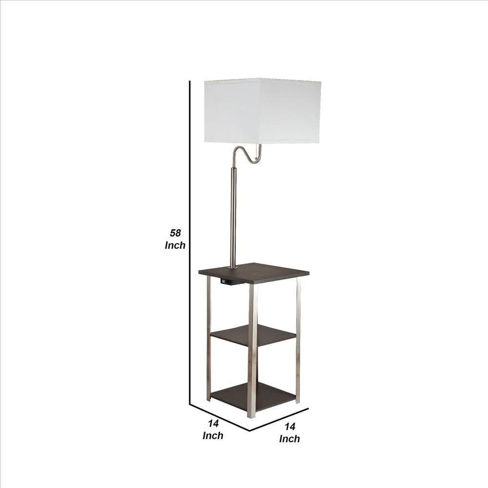 2 Shelf Wooden Side Table With Attached Floor Lamp Silver And Brown-zoom-5