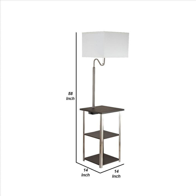 2 Shelf Wooden Side Table With Attached Floor Lamp Silver And Brown-zoom-