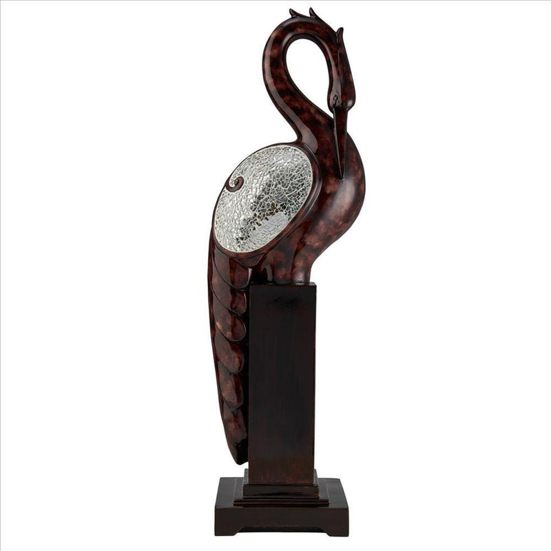 Accent Decor With Crane Bird Design With Crackle Glass Finish Brown-zoom-