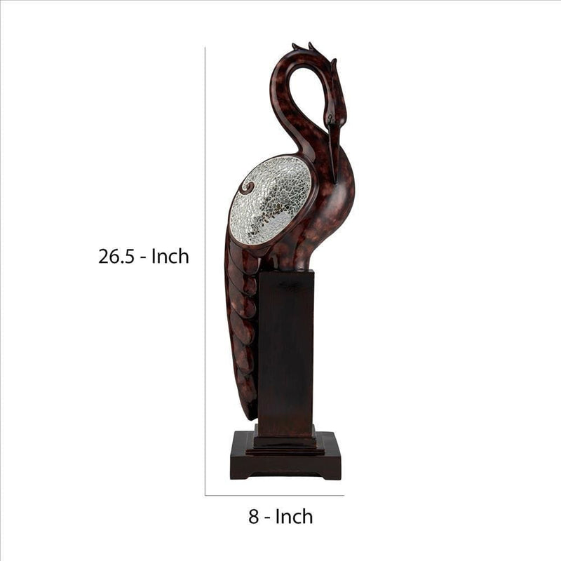 Accent Decor With Crane Bird Design With Crackle Glass Finish Brown-zoom-