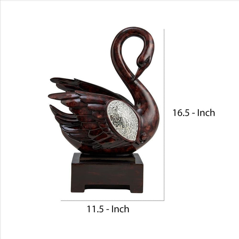Accent Decor With Swan Design And Crackle Glass Accent Brown-zoom-