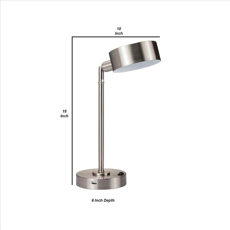 Adjustable Round Shade Metal LED Table Lamp with USB Plugin Silver-zoom-