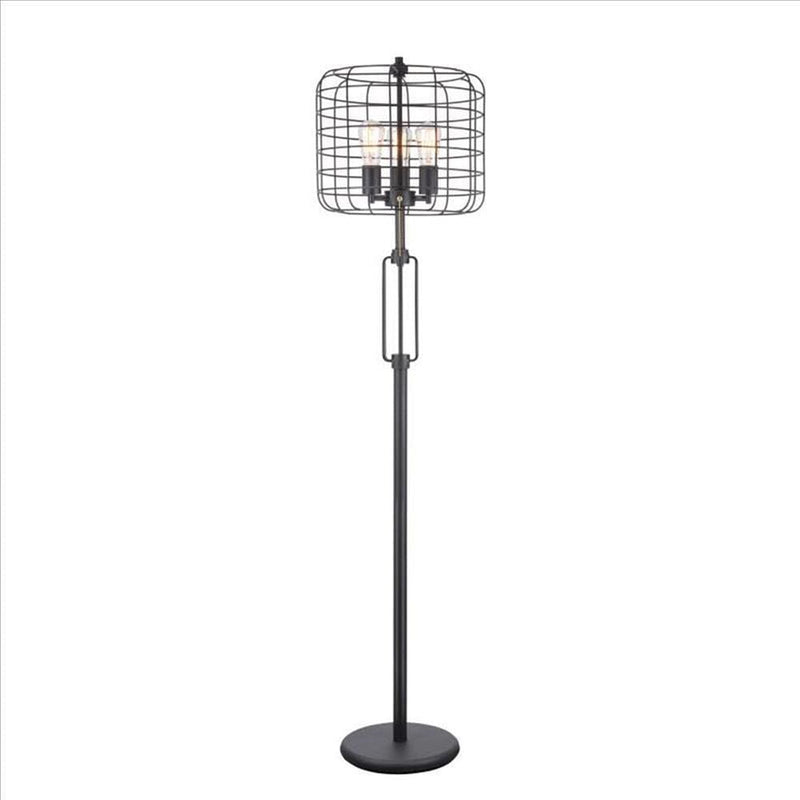 Cage Design Shade Metal Floor Lamp With Pull Chain Switch Black-zoom-