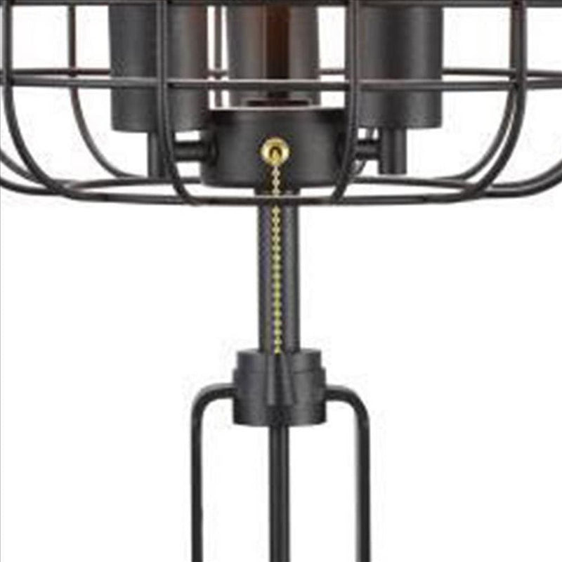 Cage Design Shade Metal Table Lamp with Pull Chain Switch Black-zoom-