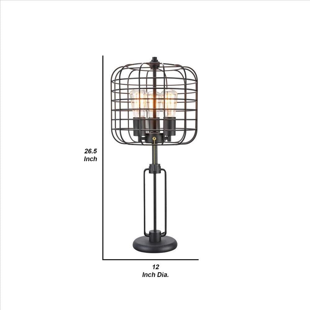 Cage Design Shade Metal Table Lamp with Pull Chain Switch Black-zoom-5