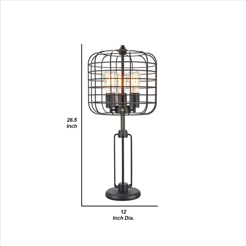 Cage Design Shade Metal Table Lamp with Pull Chain Switch Black-zoom-