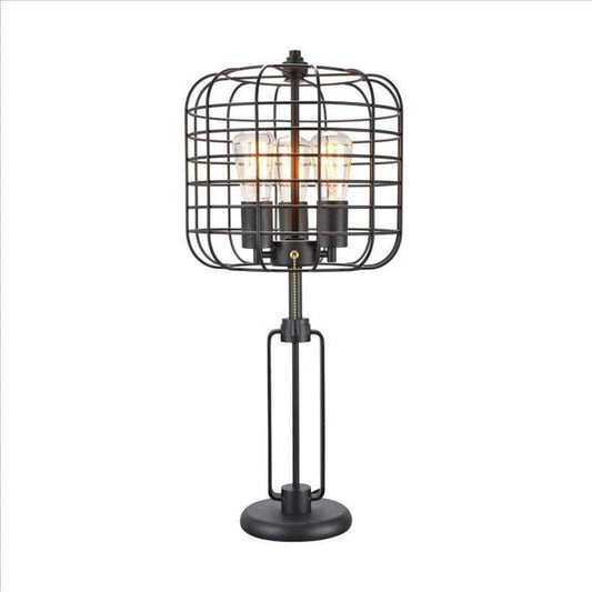 Cage Design Shade Metal Table Lamp with Pull Chain Switch Black