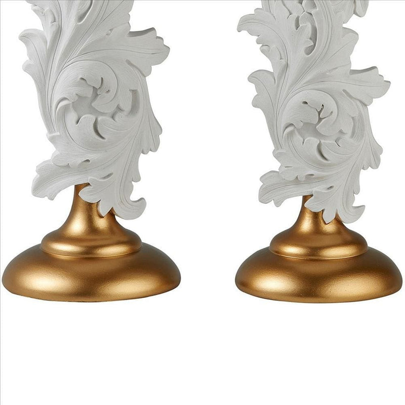 Candleholder With Baroque Scroll Design Set Of 2 White-zoom-