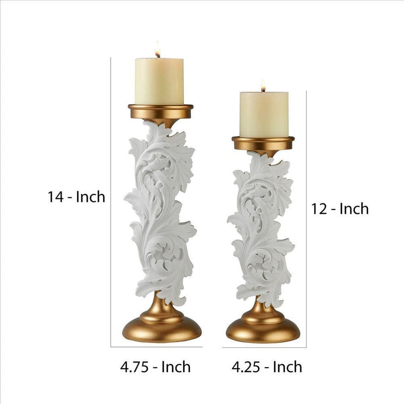 Candleholder With Baroque Scroll Design Set Of 2 White-zoom-