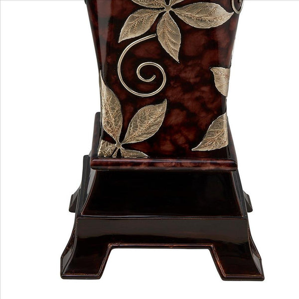 Decor Vase With Urn Shape Body And Foliage Pattern Brown-zoom-4
