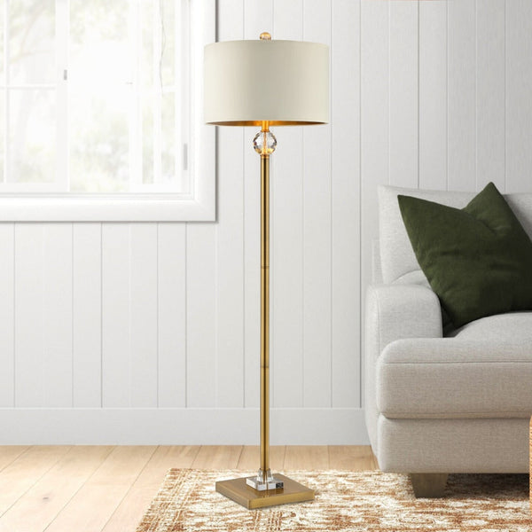 Floor Lamp With Crystal Orb And Metal Stalk Support Gold