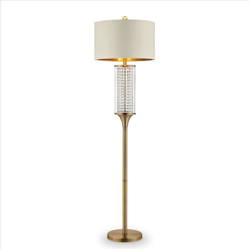 Floor Lamp With Cylindrical Drum And Stacked Crystals Gold-zoom-