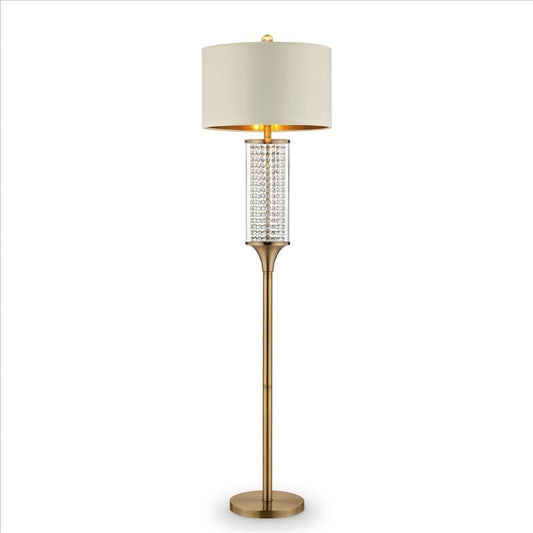 Floor Lamp With Cylindrical Drum And Stacked Crystals Gold