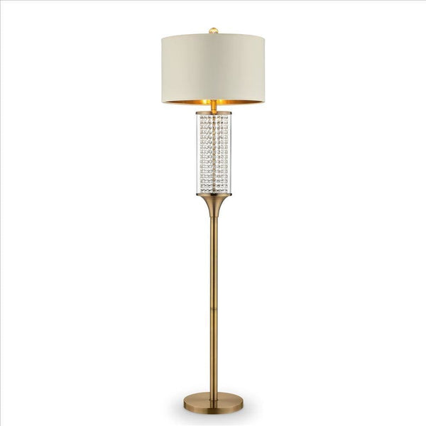 Floor Lamp With Cylindrical Drum And Stacked Crystals Gold