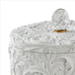 Jewelry Box with Baroque Scroll Design and Crystal Accent White