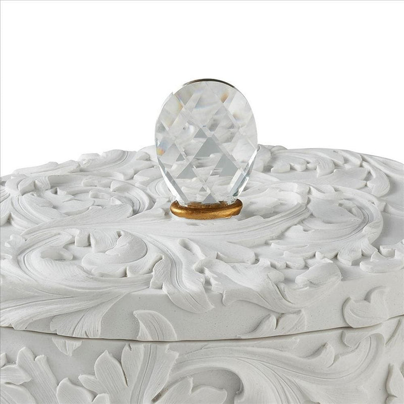 Jewelry Box with Baroque Scroll Design and Crystal Accent White-zoom-
