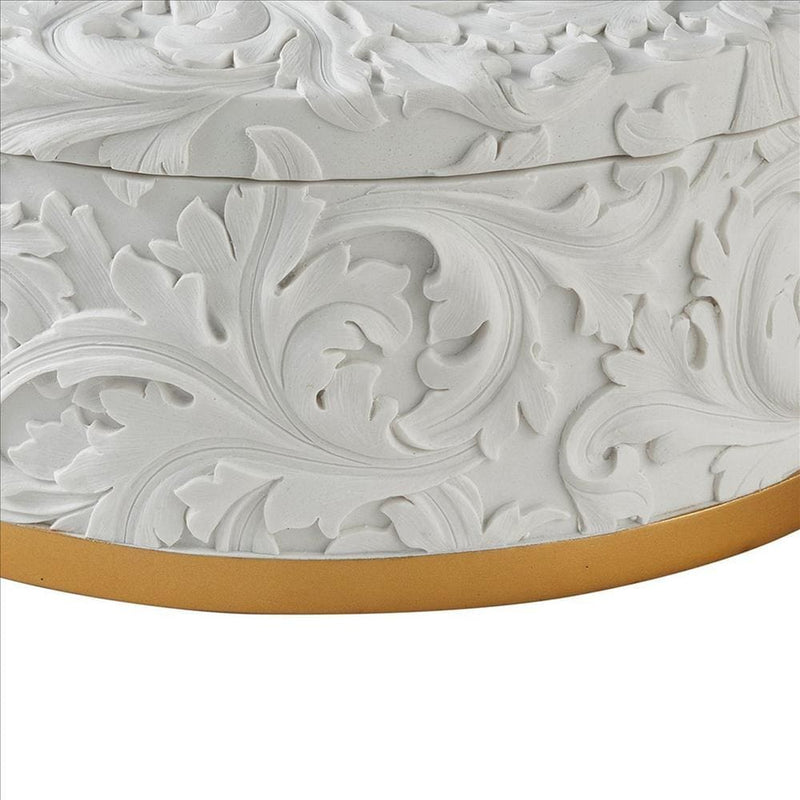 Jewelry Box with Baroque Scroll Design and Crystal Accent White-zoom-