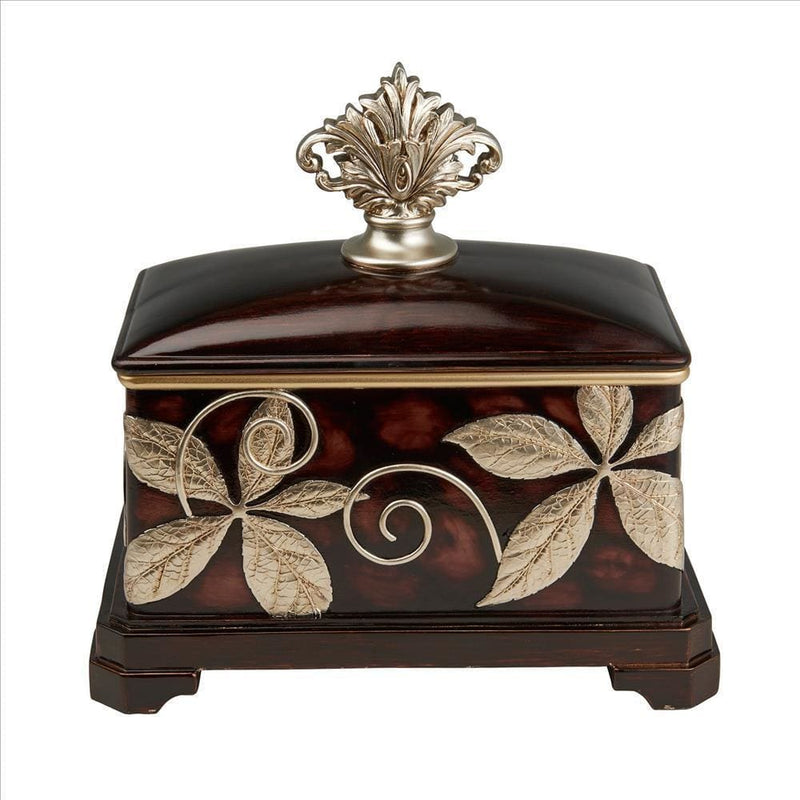 Jewelry Box with Foliage Pattern and Lid Brown-zoom-