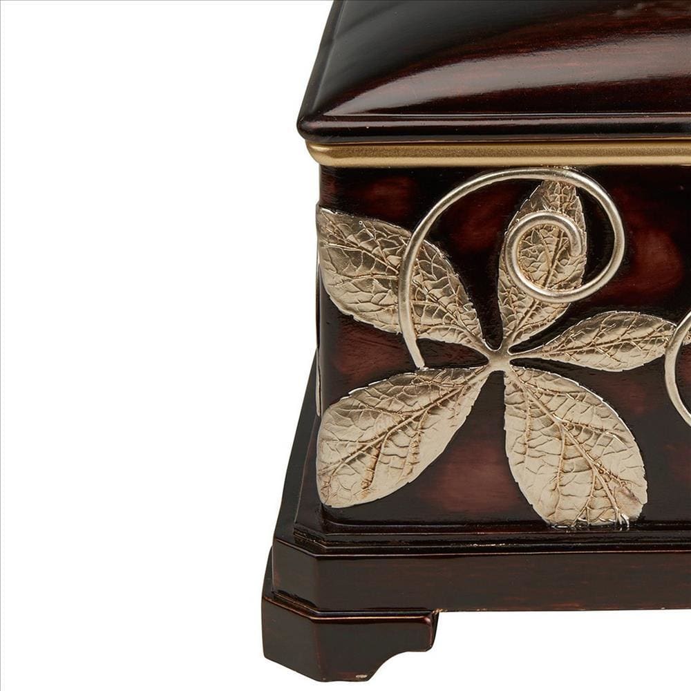 Jewelry Box with Foliage Pattern and Lid Brown
