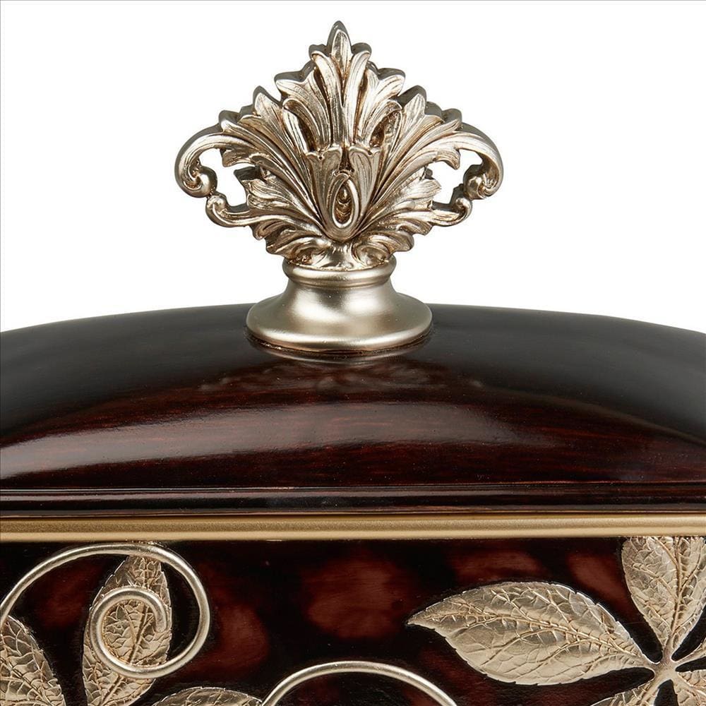 Jewelry Box with Foliage Pattern and Lid Brown-zoom-3