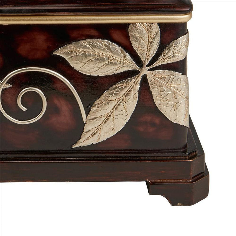 Jewelry Box with Foliage Pattern and Lid Brown-zoom-