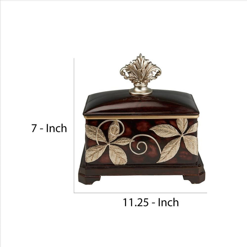 Jewelry Box with Foliage Pattern and Lid Brown-zoom-