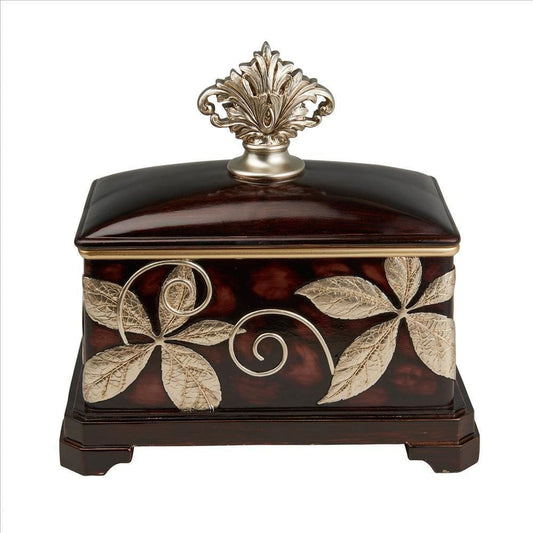 Jewelry Box with Foliage Pattern and Lid Brown