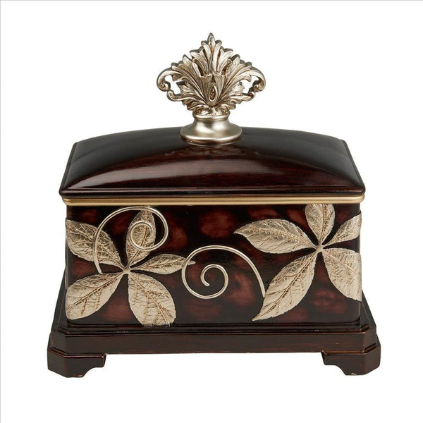 Jewelry Box with Foliage Pattern and Lid Brown