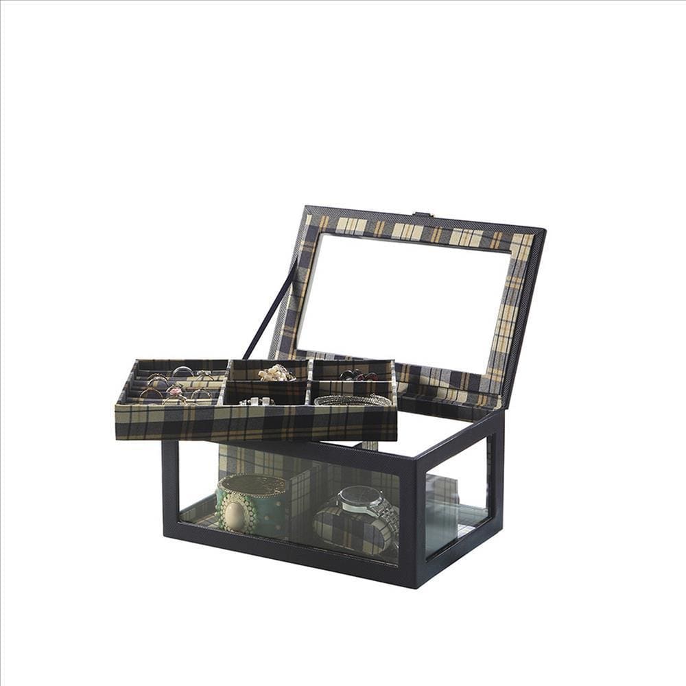 Jewelry Case with Multiple Slots and Removable Watch Cushions Black-zoom-1