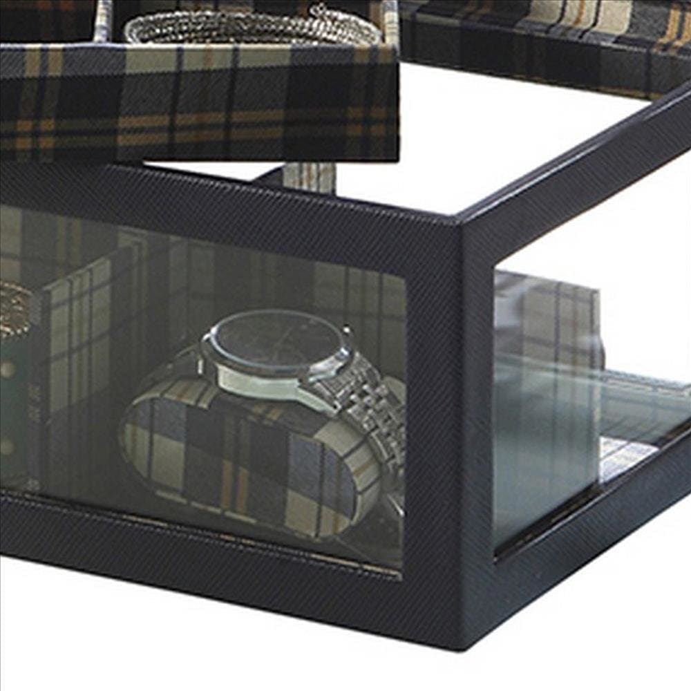 Jewelry Case with Multiple Slots and Removable Watch Cushions Black