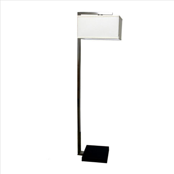 Metal Frame Support Floor Lamp With Hanging Rectangular Shade Silver
