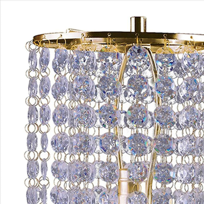 Metal Stalk Design Table Lamp with Hanging Crystals Shade Gold-zoom-