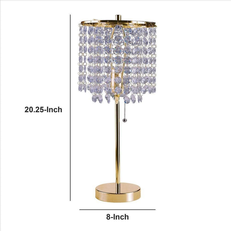 Metal Stalk Design Table Lamp with Hanging Crystals Shade Gold-zoom-